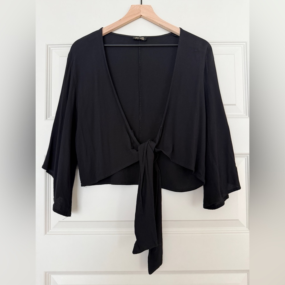 Black Tie-Front Top
